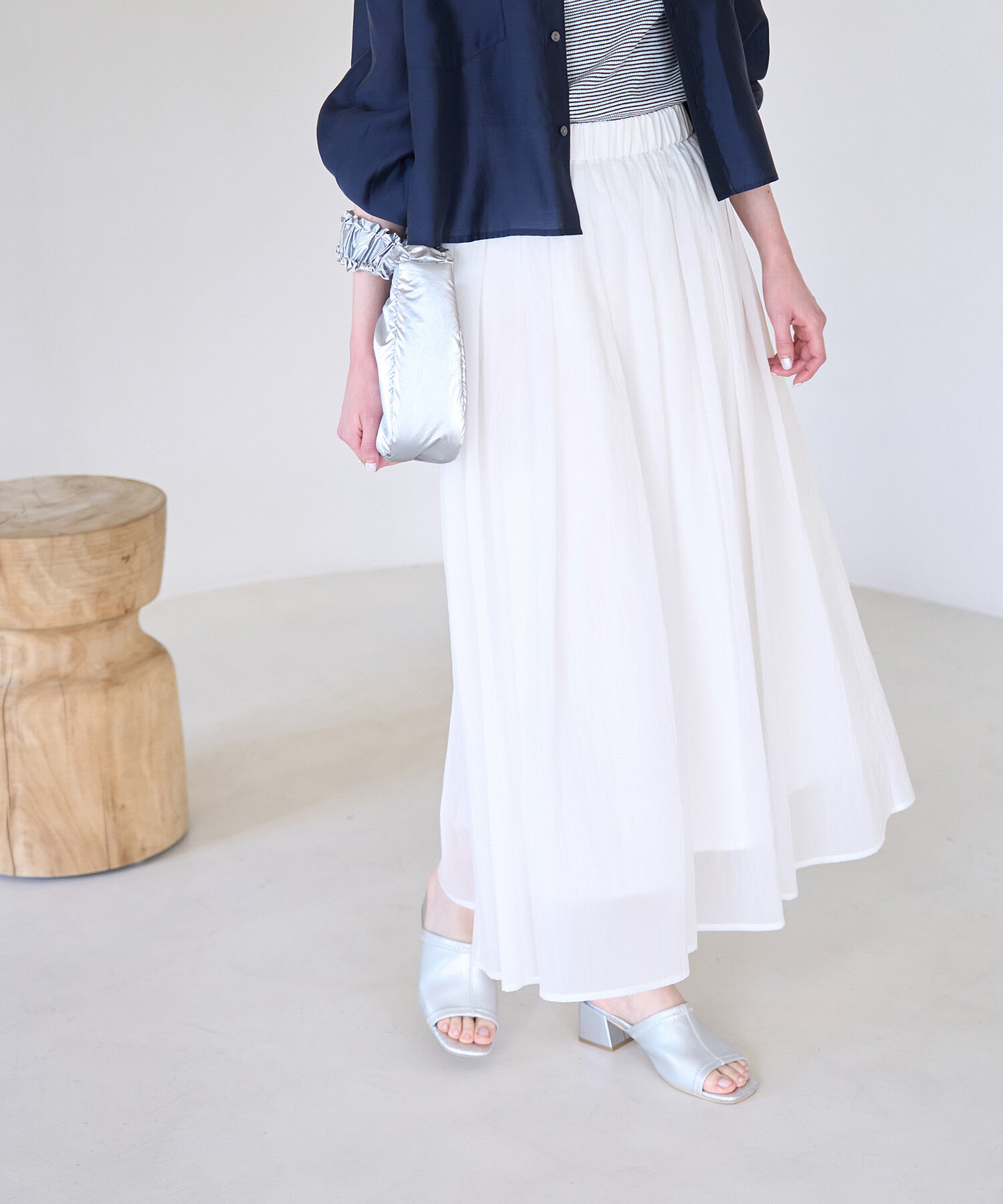 Rope&rsquo;Picnic「シアーナイロンギャザースカート」|スカート|ホワイト(10)