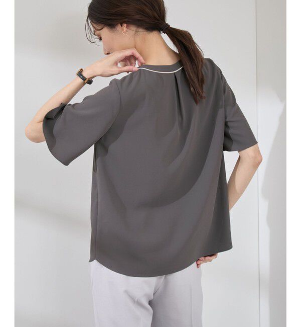 Rope&rsquo;Picnic「【WEB限定サイズ】配色ボウタイ風ハーフスリーブブラウス/通勤対応」|シャツ・ブラウス|