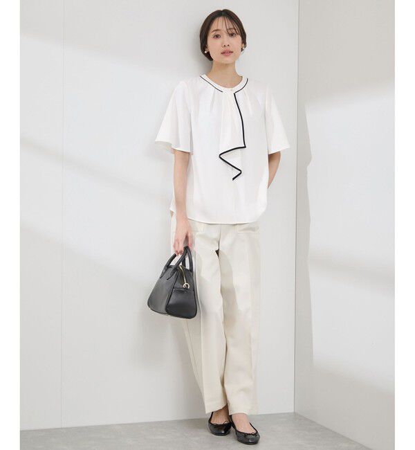 Rope&rsquo;Picnic「【WEB限定サイズ】配色ボウタイ風ハーフスリーブブラウス/通勤対応」|シャツ・ブラウス|