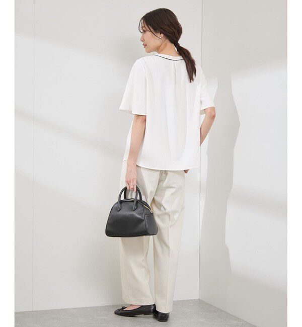 Rope&rsquo;Picnic「【WEB限定サイズ】配色ボウタイ風ハーフスリーブブラウス/通勤対応」|シャツ・ブラウス|