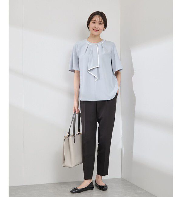 Rope&rsquo;Picnic「【WEB限定サイズ】配色ボウタイ風ハーフスリーブブラウス/通勤対応」|シャツ・ブラウス|