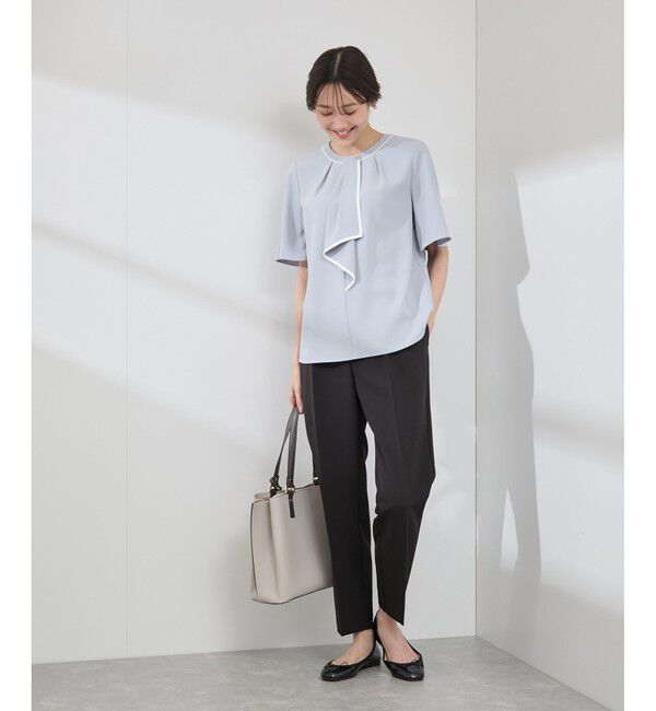 Rope&rsquo;Picnic「【WEB限定サイズ】配色ボウタイ風ハーフスリーブブラウス/通勤対応」|シャツ・ブラウス|