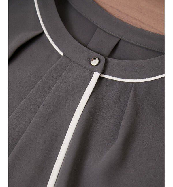 Rope&rsquo;Picnic「【WEB限定サイズ】配色ボウタイ風ハーフスリーブブラウス/通勤対応」|シャツ・ブラウス|