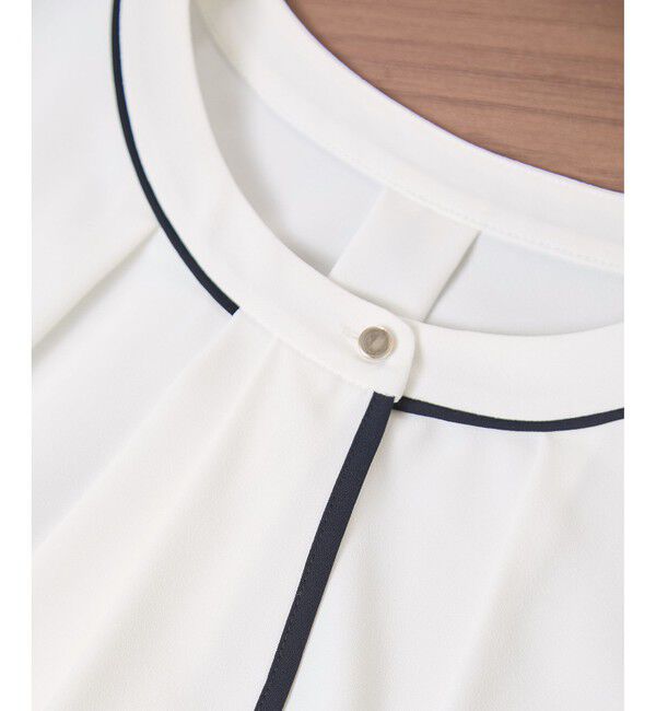 Rope&rsquo;Picnic「【WEB限定サイズ】配色ボウタイ風ハーフスリーブブラウス/通勤対応」|シャツ・ブラウス|