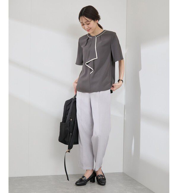 Rope&rsquo;Picnic「【WEB限定サイズ】配色ボウタイ風ハーフスリーブブラウス/通勤対応」|シャツ・ブラウス|