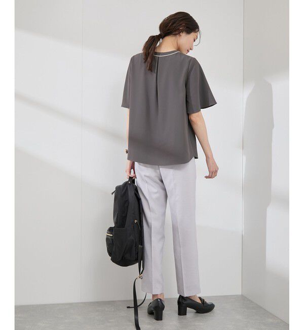 Rope&rsquo;Picnic「【WEB限定サイズ】配色ボウタイ風ハーフスリーブブラウス/通勤対応」|シャツ・ブラウス|