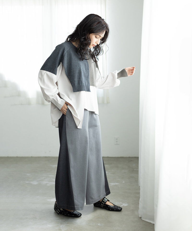  「切替レイヤードニットプルオーバー」|Tシャツ・カットソー|