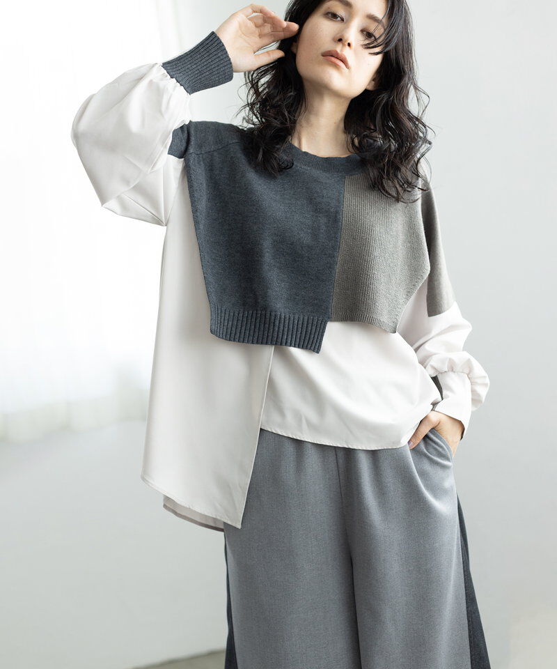  「切替レイヤードニットプルオーバー」|Tシャツ・カットソー|