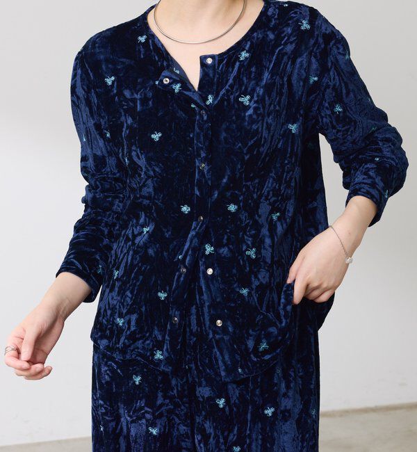  「刺繍ベロアカットソー」|Tシャツ・カットソー|ネイビー