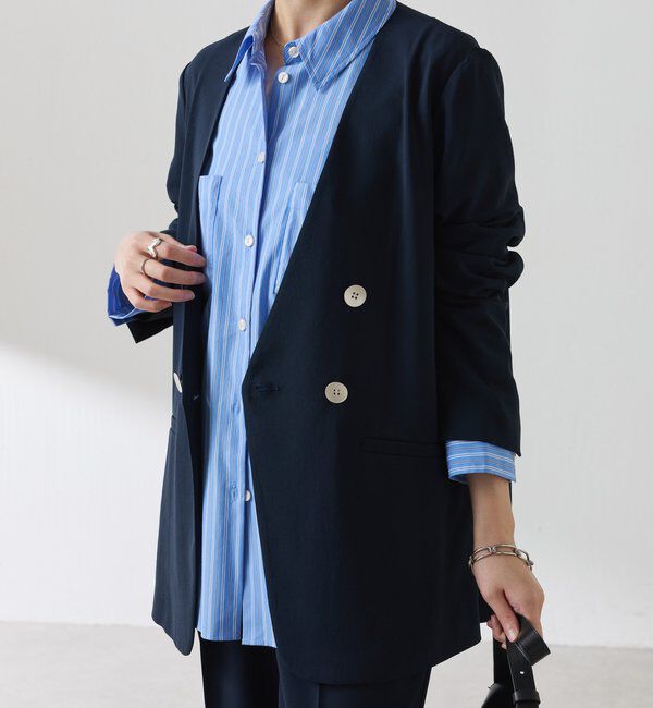  「《自宅で洗える》ジャージノーカラーダブルジャケット/セレモニー」|スーツ|