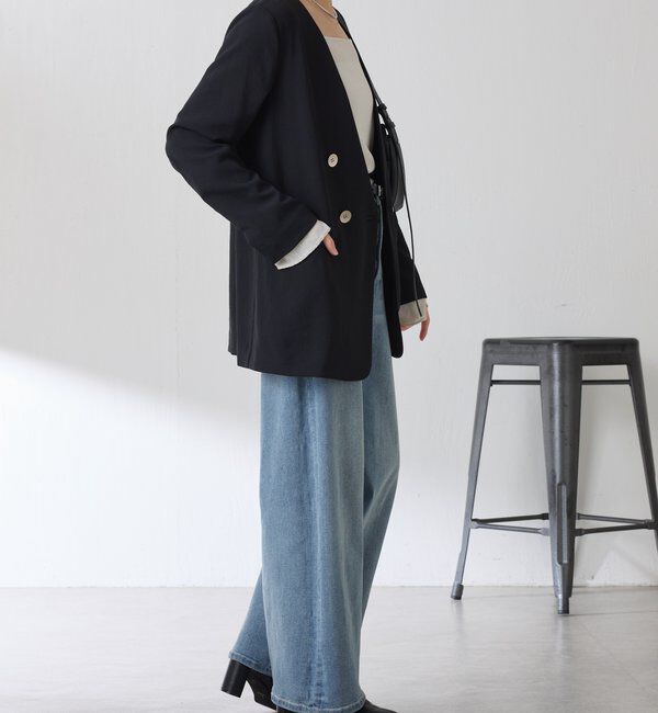  「《自宅で洗える》ジャージノーカラーダブルジャケット/セレモニー」|スーツ|