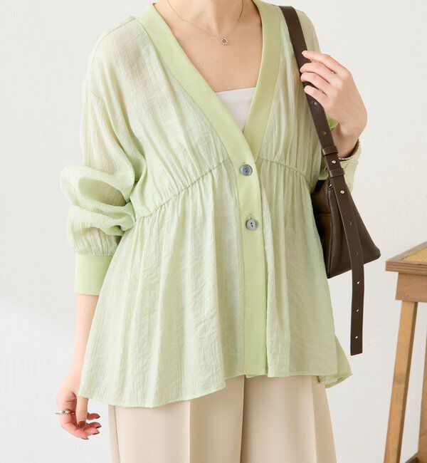  「《1枚で着映える》ギャザー切替シャツカーディガン」|シャツ・ブラウス|