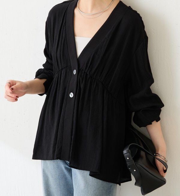  「《1枚で着映える》ギャザー切替シャツカーディガン」|シャツ・ブラウス|