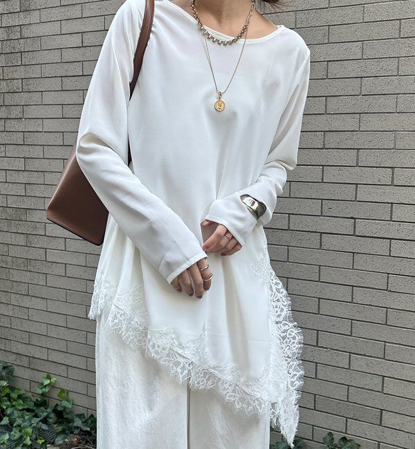  「ジョーゼットアシメレース切替ブラウス」|シャツ・ブラウス|