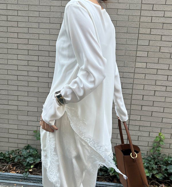  「ジョーゼットアシメレース切替ブラウス」|シャツ・ブラウス|