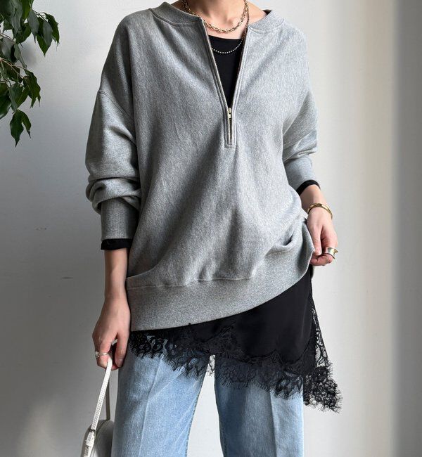  「ジョーゼットアシメレース切替ブラウス」|シャツ・ブラウス|ブラック