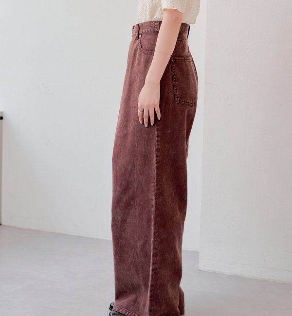  「【3サイズ】デニムタックワイドパンツ」|デニム|