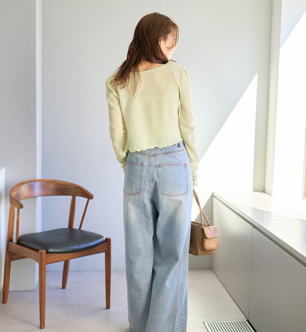  「【3サイズ】デニムタックワイドパンツ」|デニム|