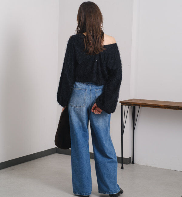  「【3サイズ】デニムタックワイドパンツ」|デニム|