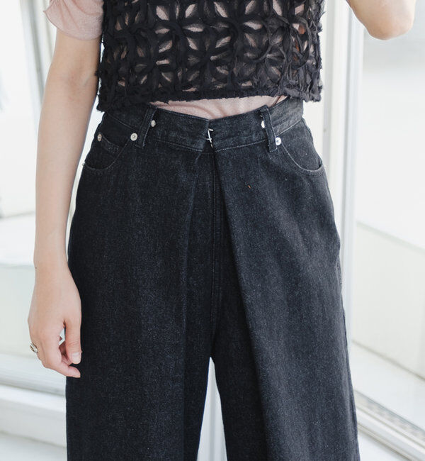  「【3サイズ】デニムタックワイドパンツ」|デニム|