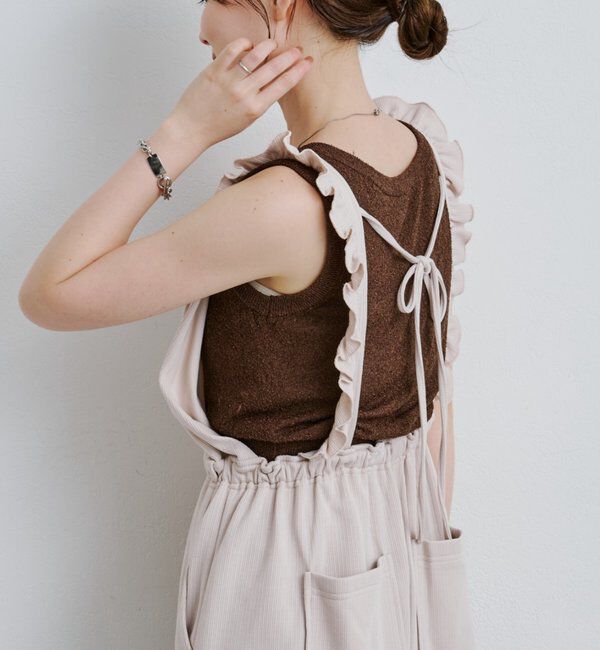  「【2サイズ展開/低身長サイズ/着丈調節可】フリルサロペット」|オールインワン|アイボリー