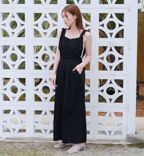  「【2サイズ展開/低身長サイズ/着丈調節可】フリルサロペット」|オールインワン|