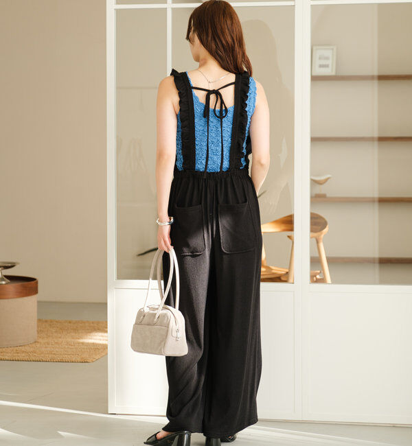  「【2サイズ展開/低身長サイズ/着丈調節可】フリルサロペット」|オールインワン|