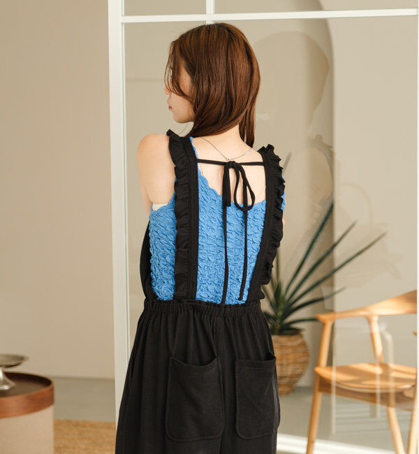  「【2サイズ展開/低身長サイズ/着丈調節可】フリルサロペット」|オールインワン|