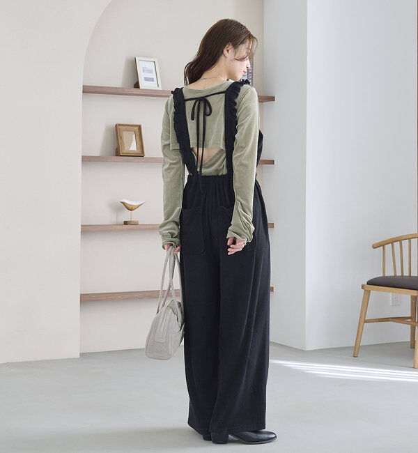  「【2サイズ展開/低身長サイズ/着丈調節可】フリルサロペット」|オールインワン|