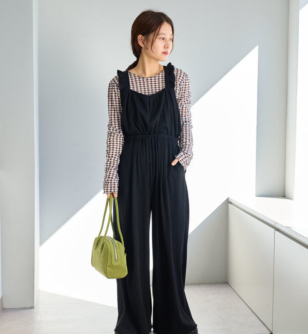  「【2サイズ展開/低身長サイズ/着丈調節可】フリルサロペット」|オールインワン|