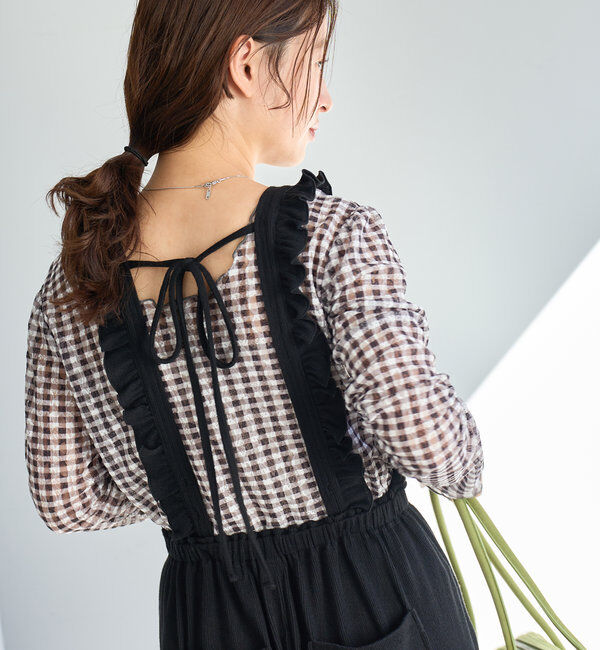  「【2サイズ展開/低身長サイズ/着丈調節可】フリルサロペット」|オールインワン|