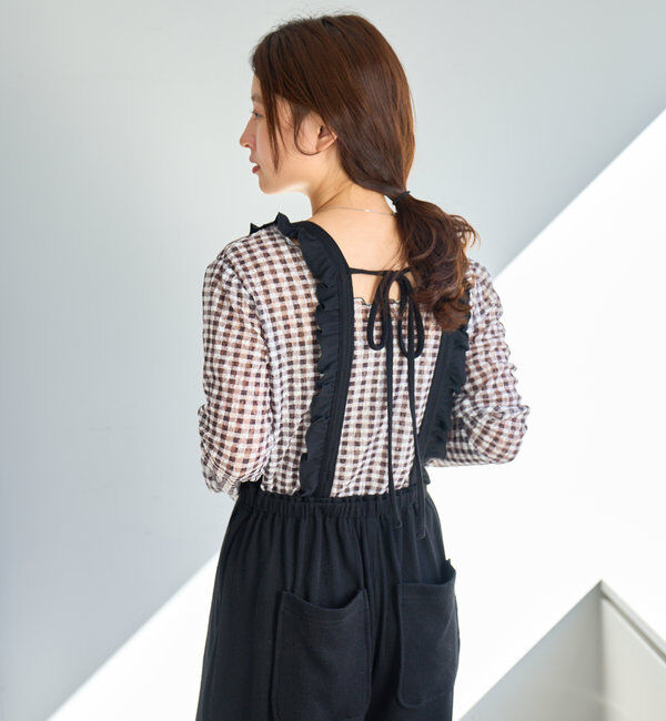  「【2サイズ展開/低身長サイズ/着丈調節可】フリルサロペット」|オールインワン|