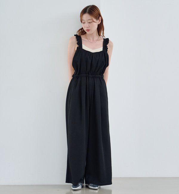  「【2サイズ展開/低身長サイズ/着丈調節可】フリルサロペット」|オールインワン|