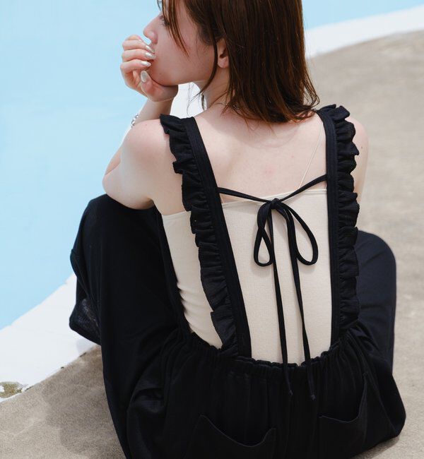  「【2サイズ展開/低身長サイズ/着丈調節可】フリルサロペット」|オールインワン|