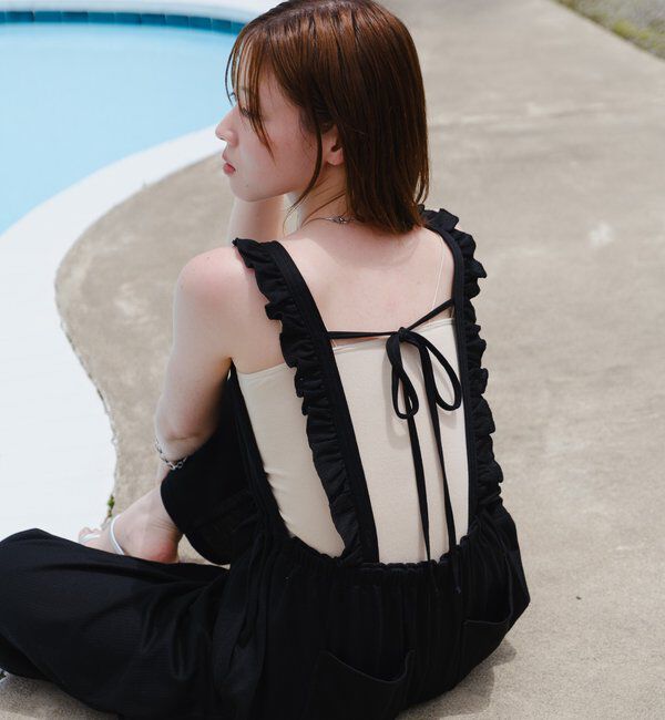  「【2サイズ展開/低身長サイズ/着丈調節可】フリルサロペット」|オールインワン|