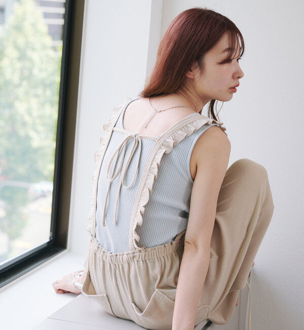  「【2サイズ展開/低身長サイズ/着丈調節可】フリルサロペット」|オールインワン|