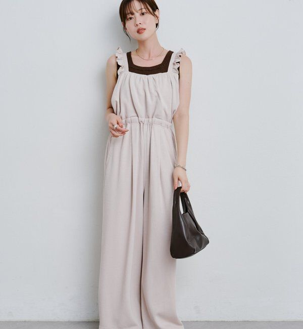  「【2サイズ展開/低身長サイズ/着丈調節可】フリルサロペット」|オールインワン|