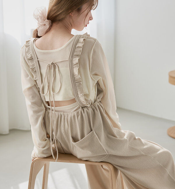  「【2サイズ展開/低身長サイズ/着丈調節可】フリルサロペット」|オールインワン|