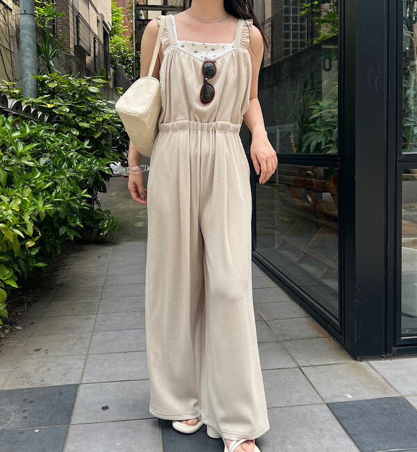  「【2サイズ展開/低身長サイズ/着丈調節可】フリルサロペット」|オールインワン|