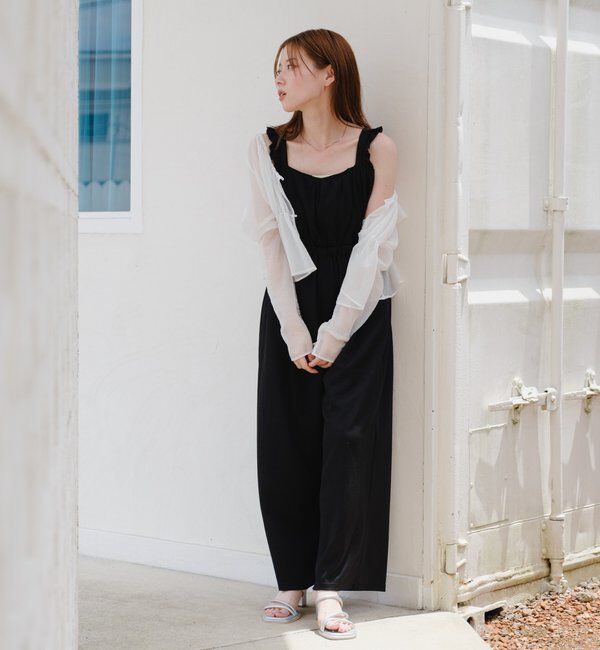  「【2サイズ展開/低身長サイズ/着丈調節可】フリルサロペット」|オールインワン|