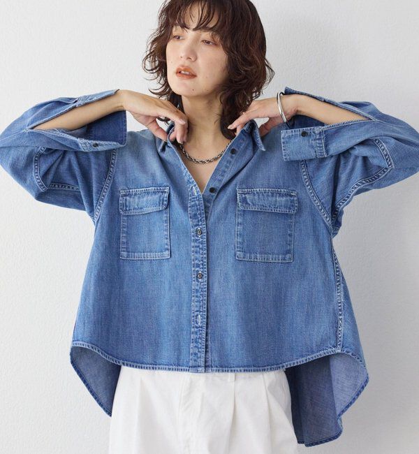 「【RIMH（リムエイチ）】バックフレアショートシャツ」|シャツ・ブラウス|ブルー