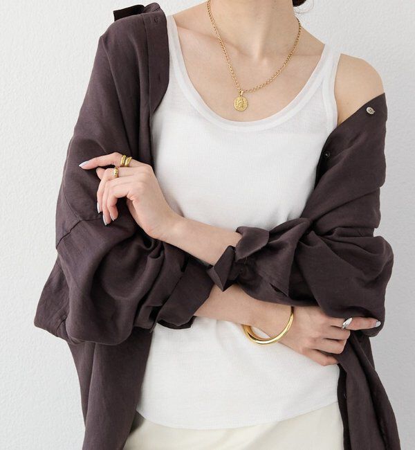  「【フェミニンなムードを演出】チュールリブタンクトップ」|キャミソール|オフホワイト