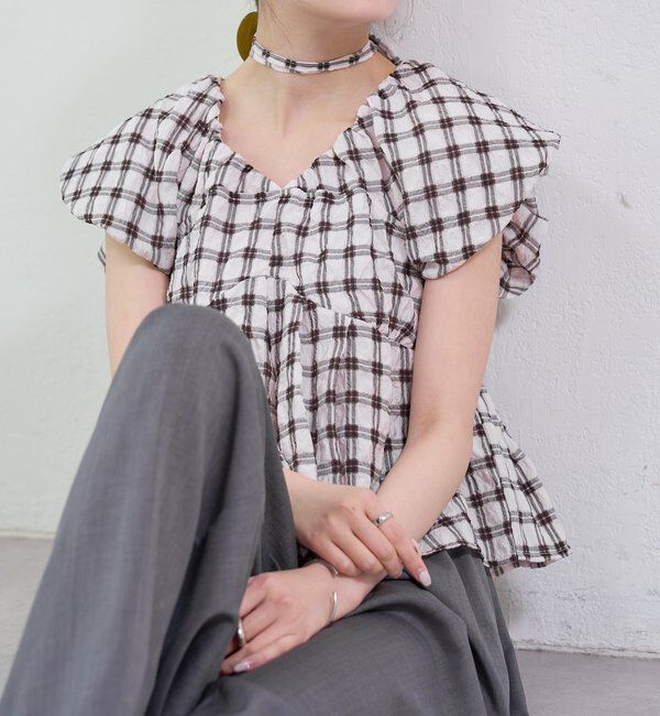  「チェックパフブラウス」|シャツ・ブラウス|