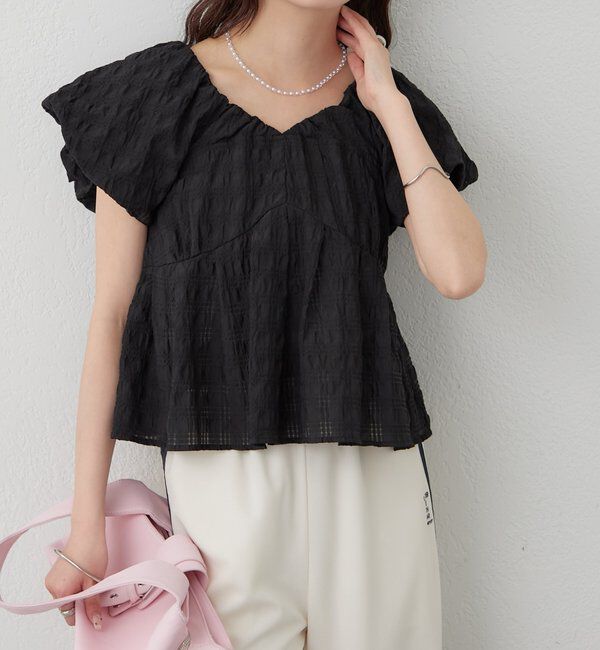  「チェックパフブラウス」|シャツ・ブラウス|