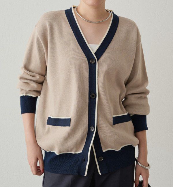  「配色ラインニットカーデ」|ニット・セーター|ベージュ