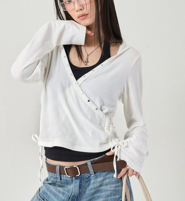  「スタッズリブカシュクールフーディ」|パーカー|