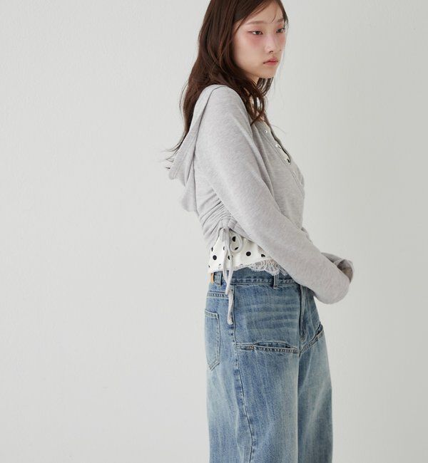  「スタッズリブカシュクールフーディ」|パーカー|