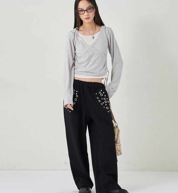  「スタッズリブカシュクールフーディ」|パーカー|