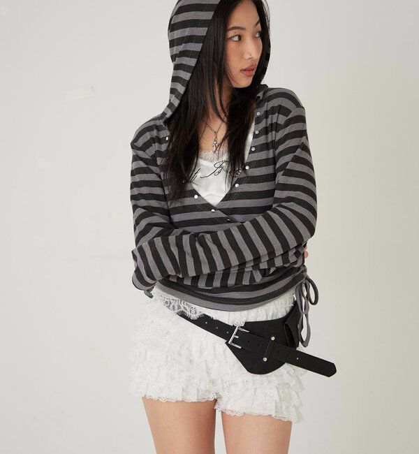  「スタッズリブカシュクールフーディ」|パーカー|