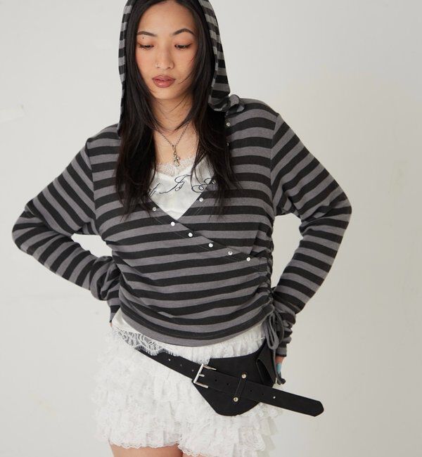  「スタッズリブカシュクールフーディ」|パーカー|